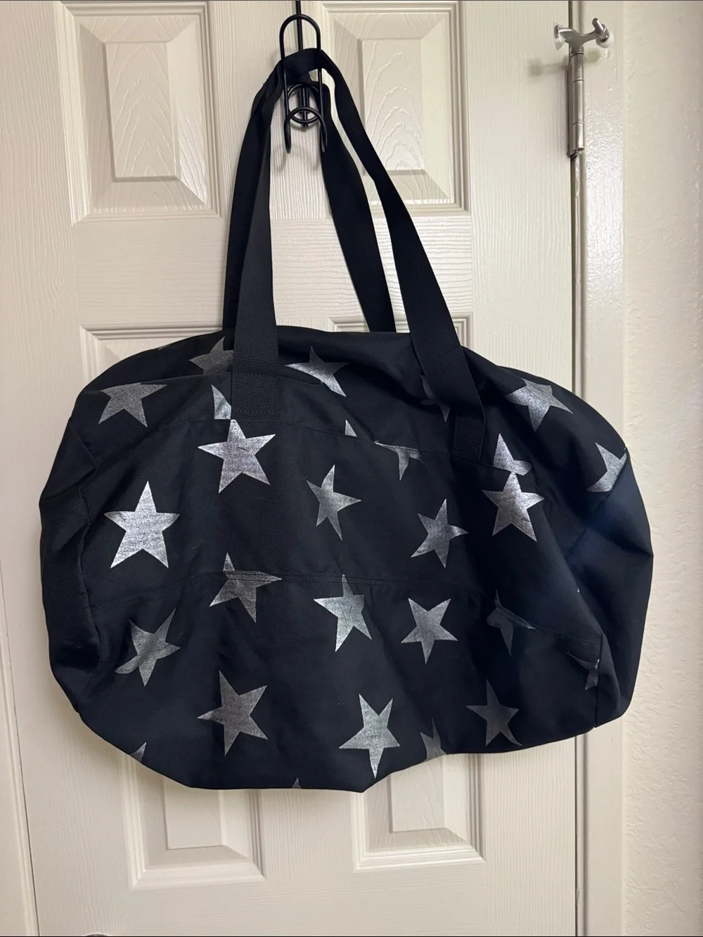 PINK Victoria's Secret Black Duffel Bag with Silver Star Print